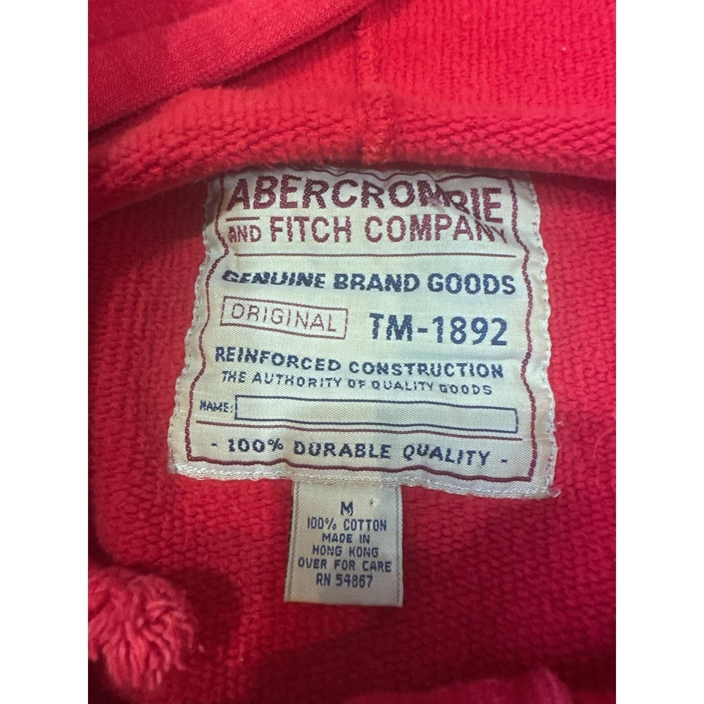 VTG Abercrombie & Fitch Hoodie Mens Medium Red Pullover Henley Knit Cotton - Picture 3 of 6